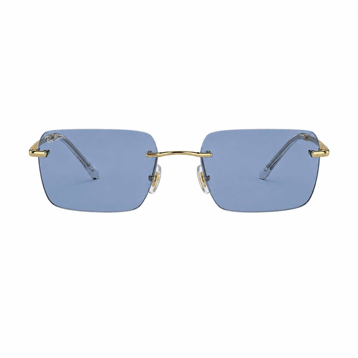 Ray-Ban RB3786I rectangle sunglasses gold frame with dark blue lenses front view