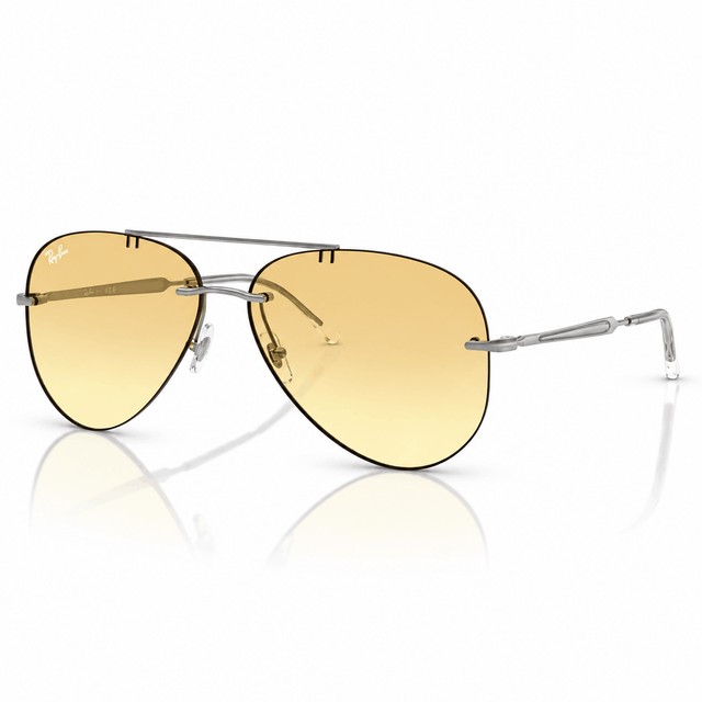 Ray-Ban RB3791 Aviator sunglasses with gunmetal frame and yellow gradient lenses angled view