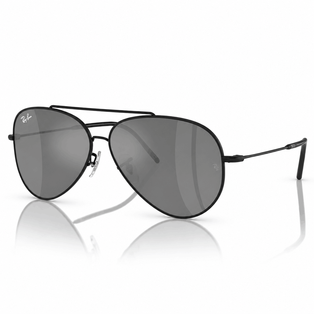 Ray-Ban Reverse RBR0101S Aviator Sunglasses black frame with black silver lenses three quarter view