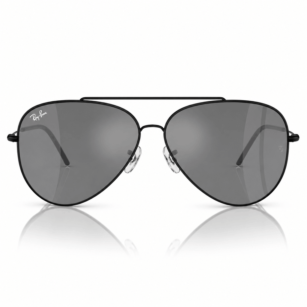 Ray-Ban Reverse RBR0101S Aviator Sunglasses black frame with black silver lenses front view