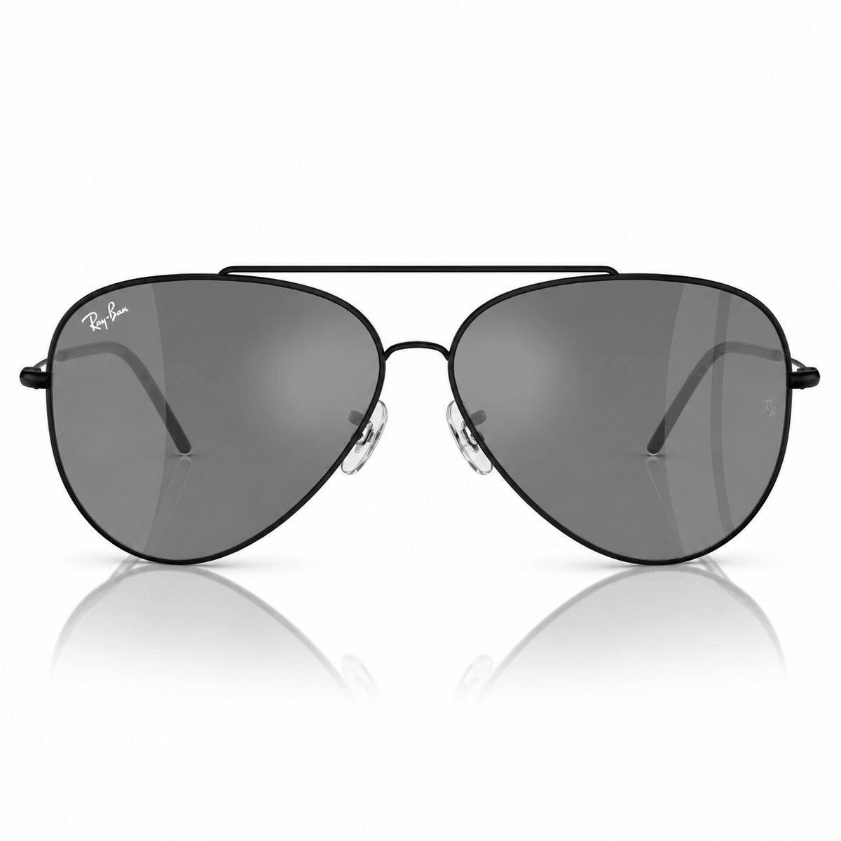 Ray-Ban Reverse RBR0101S Aviator Sunglasses black frame with black silver lenses front view