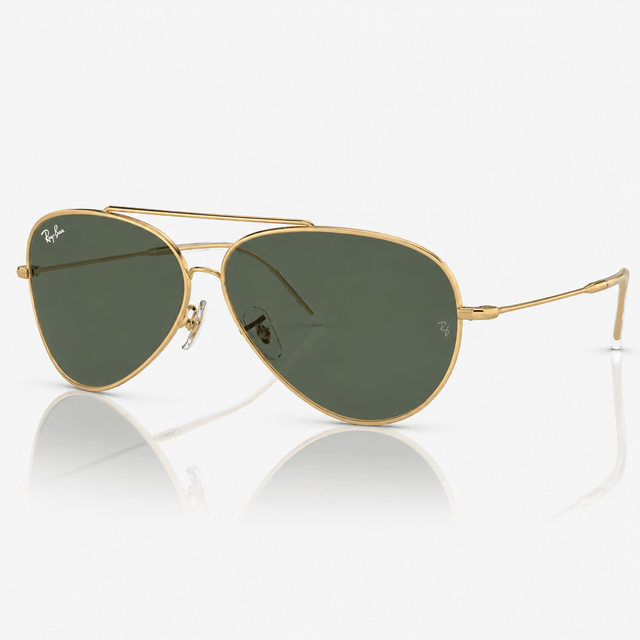 Ray-Ban Reverse RBR0101S Aviator Sunglasses gold frame with G-15 green lenses front view