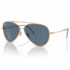 Ray-Ban Reverse RBR0101S Aviator Sunglasses rose gold frame with blue lenses three quarter view