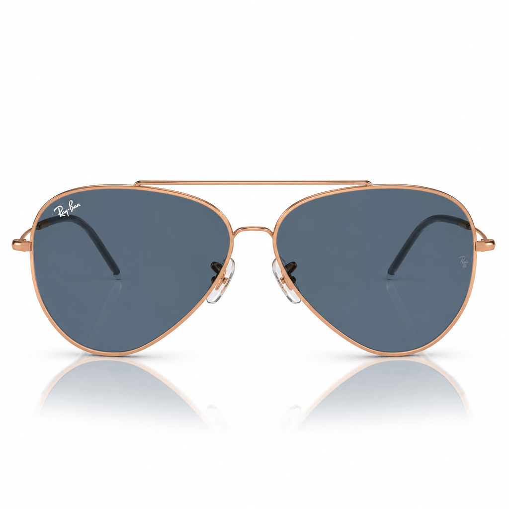 Ray-Ban Reverse RBR0101S Aviator Sunglasses rose gold frame with blue lenses front view