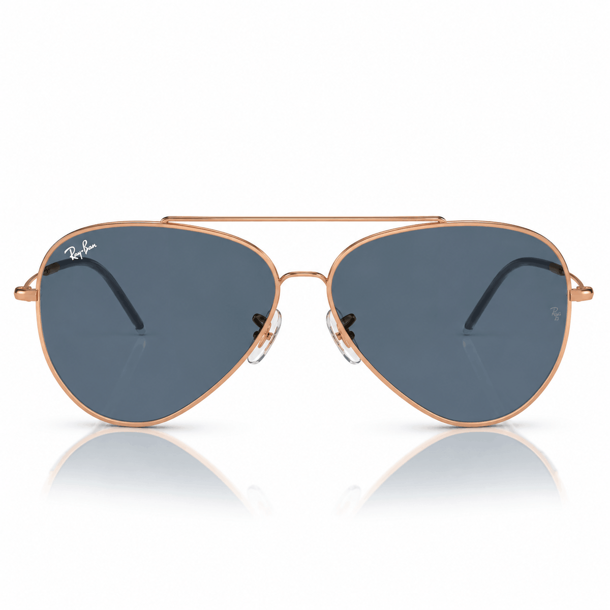Ray-Ban Reverse RBR0101S Aviator Sunglasses rose gold frame with blue lenses front view
