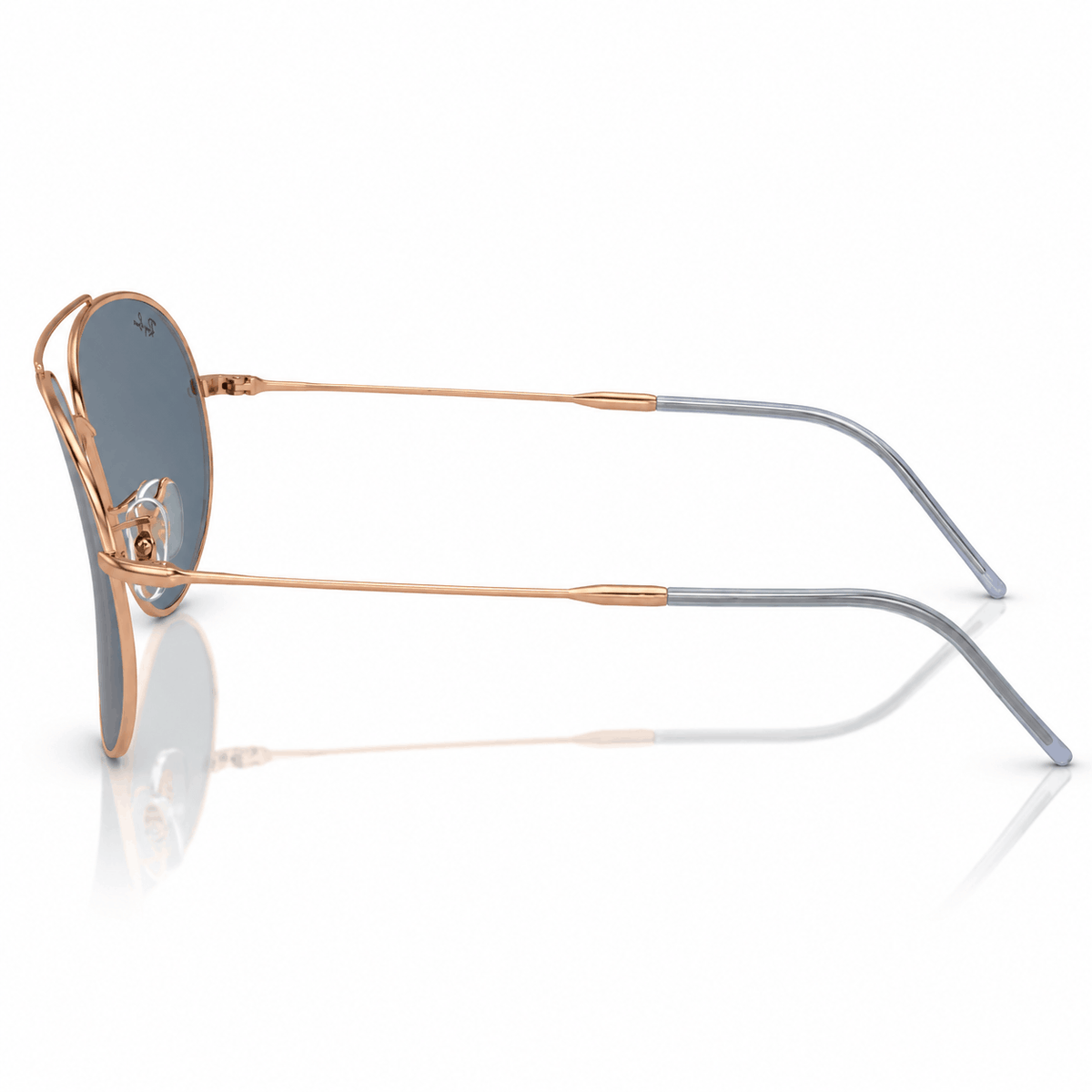 Ray-Ban Reverse RBR0101S Aviator Sunglasses rose gold frame with blue lenses side view
