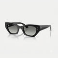 Three-quarter perspective view of Ray-Ban Zena RB4430 in polished black acetate with subtle grey gradient UV-protective lenses
